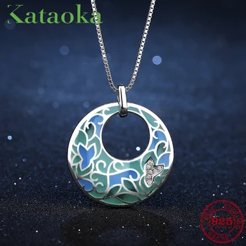 

2018 Hot sale Exquisite charm Green and blue Butterfly flower 925 Sterling Silver fashion CZ Pendant luxury Party Jewelry Enamel