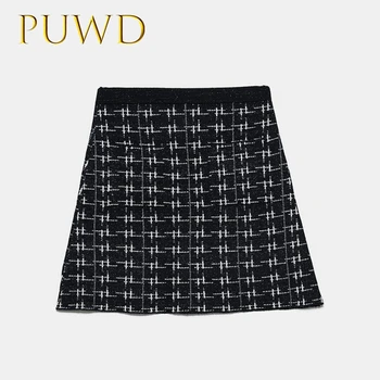 

PUWD 2019 New high waist Plaid knitted buttock skirt in autumn