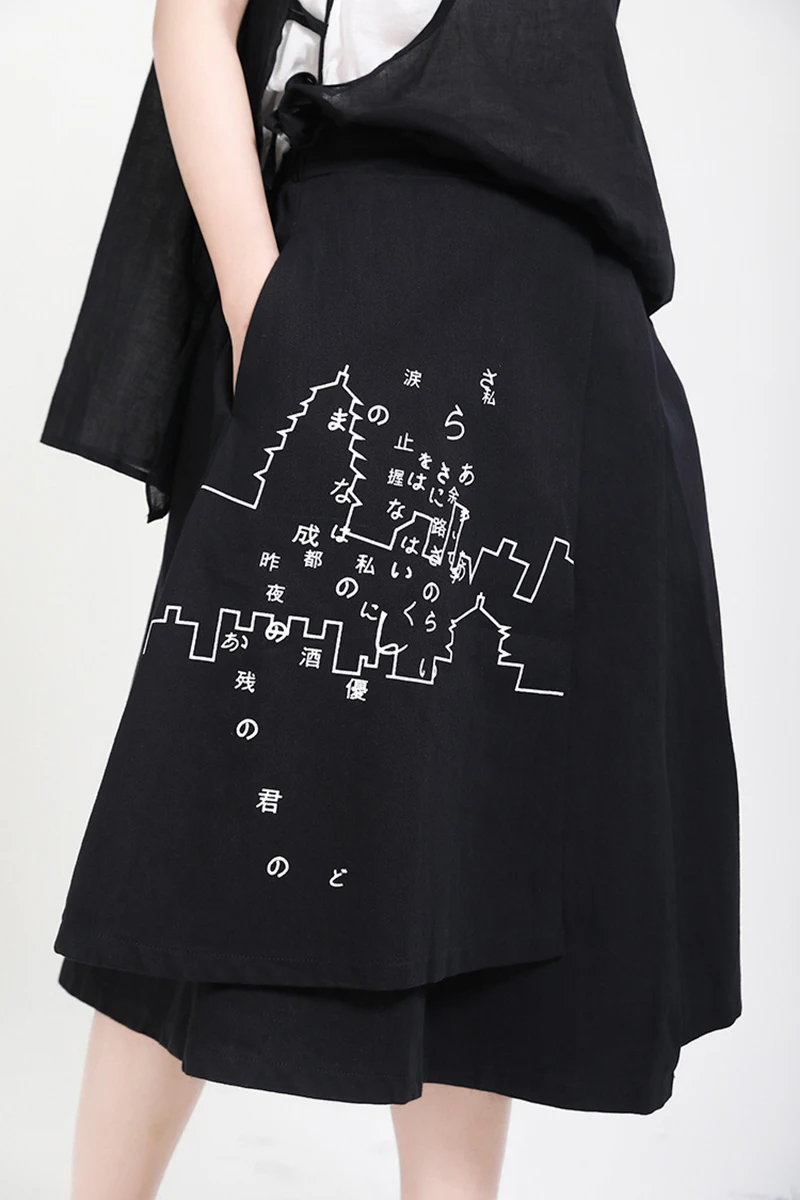[EAM] High Elastic Waist Black Pattern Printed Irregular Half-body Skirt Women Fashion Tide New Spring Autumn 2020 1X349