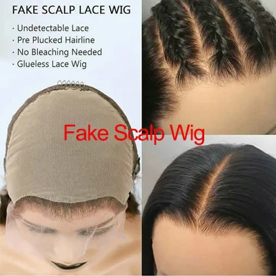 Fake Scalp Wig Поддельные головы парик прозрачный полный парик шнурка Невидимый отбеленные предварительно вырезанные 13X6 Синтетические волосы на кружеве поддельные головы парик человеческих волос Remy - Цвет: Fake Scalp Wig