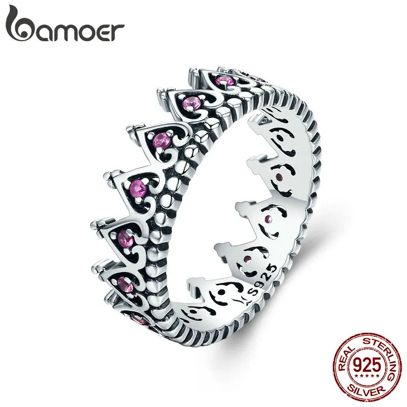 Женское романтическое кольцо BAMOER на палец из стерлингового серебра с розовым