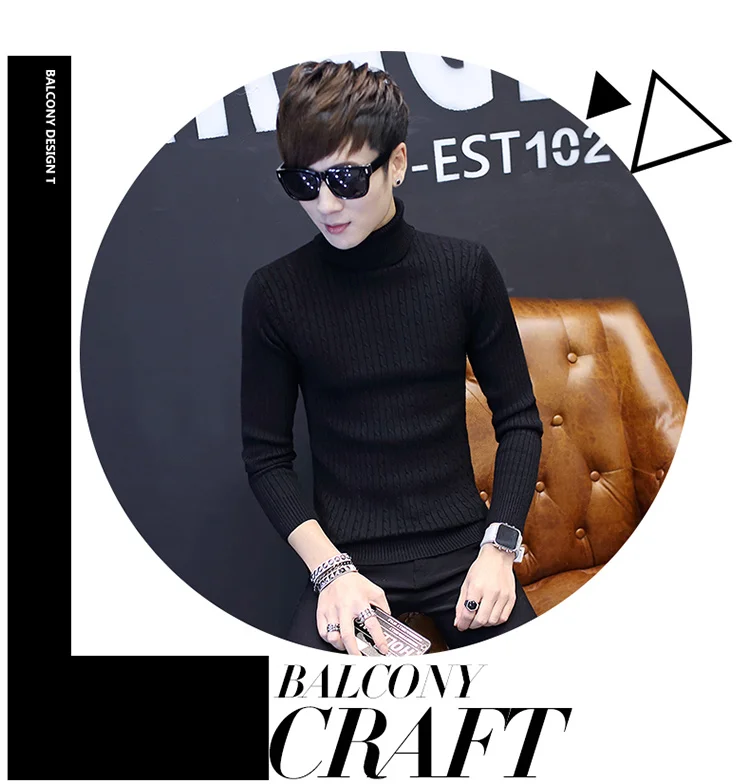 Winter Thick Warm Sweater Men Turtleneck Irregular Stripe Sweaters Slim Fit Pullover Hombre Knitwear Pull White S-2XL