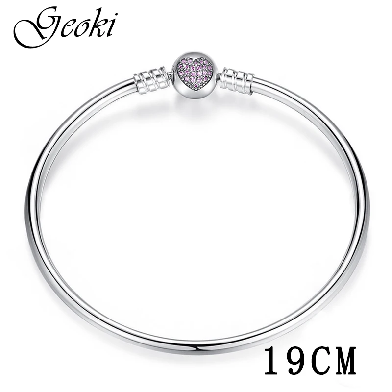 GPAS904-19CM Geoki оригинальные ювелирные изделия, европейские браслеты для женщин, серебро 925 пробы, Белый CZ, цветок ромашки, сердце, подвеска, браслет, цепочка - Окраска металла: GPAS904-19CM