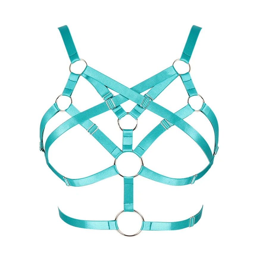 Gothic Sexy Crop Tops Alluring Women Harness Bra Elastic Adjust Cage Strappy Halter Hollow Out Fashion Bra Bustier Party Rave - Цвет: MLCO0002GREEN