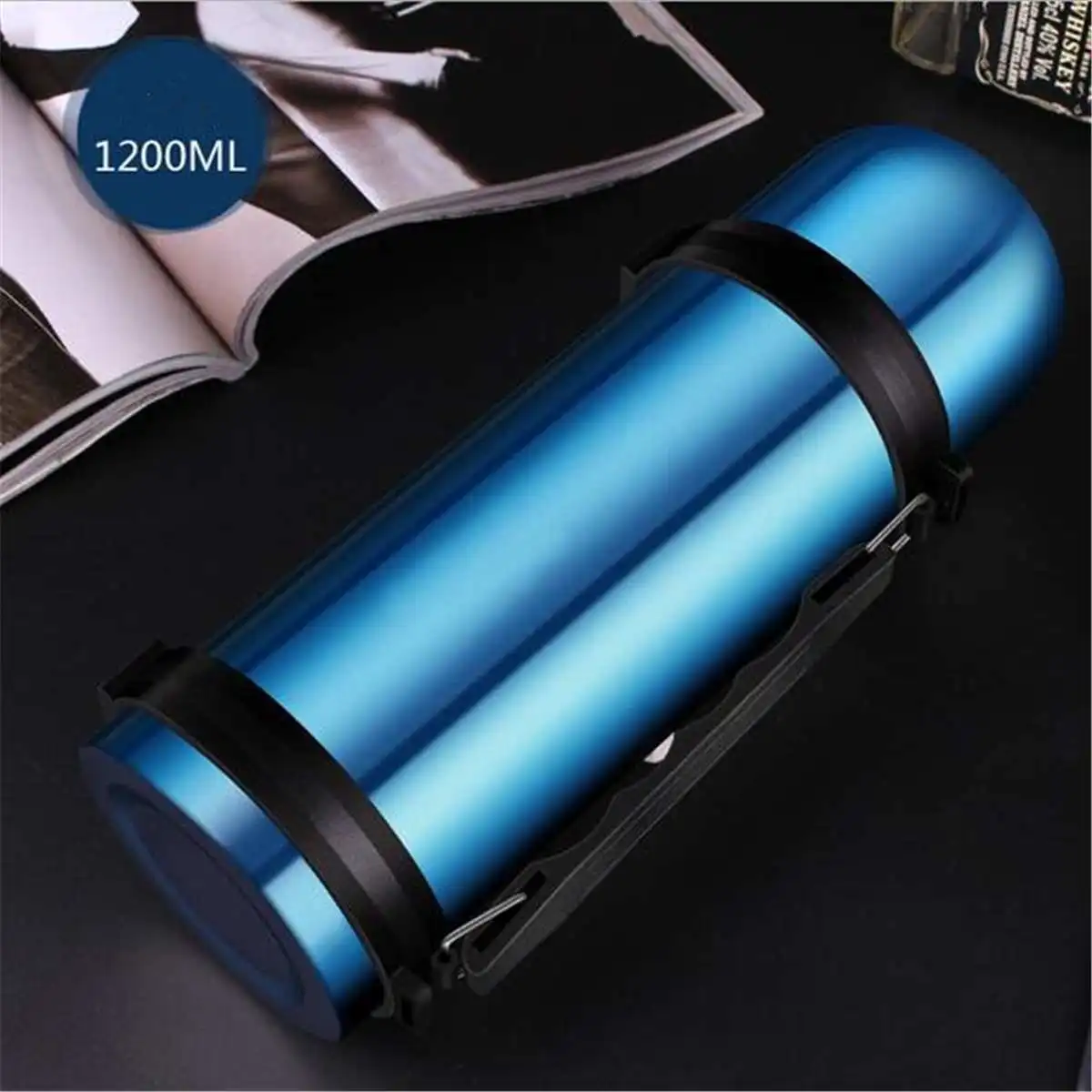 Синий 1100ML Hot Sale Double Wall Thermoses Bottle Stainless Steel Vacuum Outdoor Large Capacity Portable Travel Thermoses Flasks - Цвет: Синий