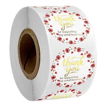 

500Pcs/Roll Thank You Pattern Bronzing Sealing Stickers Wrapping Bag Adhesives