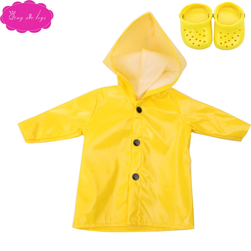 18 inch Girls doll clothes Waterproof raincoat casual suit with shoes American newborn dress Baby toys fit 43 cm baby dolls c176