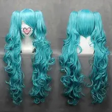 Длинный Вокалоид-Хацунэ Мику синий Аниме косплей парик+ 2 Клип на хвост+ парик Кепка