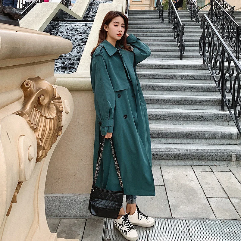 Trench Coat Women's Long Korean-style Spring And Autumn Korean-style Lace-up Loose-Fit Workwear Trench Coat over-the-Knee C