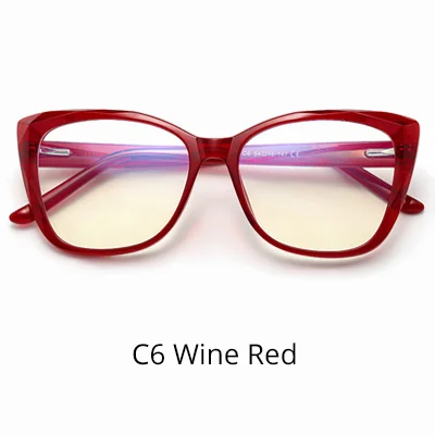 C6 Wine Red Ralferty, женские прозрачные очки, оправа, синий светильник, женские очки, кошачий глаз, оптические оправы W2001 - Цвет оправы: C6 Wine Red