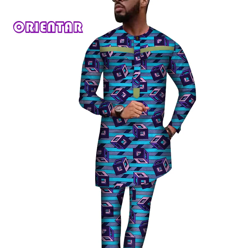 Повседневная мужская африканская одежда топы и штаны Африканский принт длинная рубашка макси платье брюки 2 шт набор для мужчин Дашики WYN586 - Цвет: 10