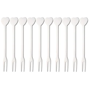 

10pcs Heart Fruit Forks Stainless Steel Dessert Forks Creative Cake Forks Party Supplies for Home Banquet Bar Wedding (Silver)