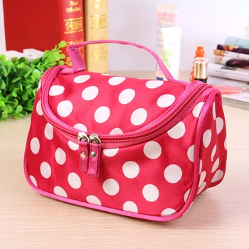 

Cosmetic Bag Organizer Waterproof Women Make Up Double Zipper Durable Toiletry Cute Travel Storage Polka Dot Fashion Portable