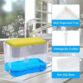 

2-in-1 Sponge Box With Soap Dispenser Double Layer Kitchen Plastic Soap Dispenser Sponge Scrubber Holder Case Sponge Caddy#25