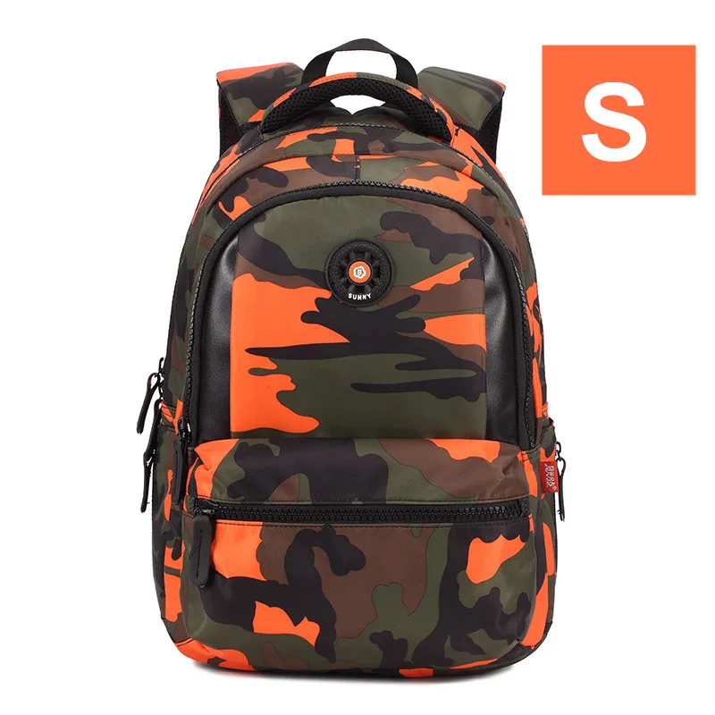 S orange School Bags 3 размера, камуфляжные водонепроницаемые нейлоновые школьные сумки для девочек и мальчиков, ортопедический Детский рюкзак, Детская сумка, класс 1-6, Mochila Escolar - Цвет: S orange School Bags
