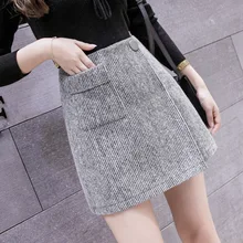 

Women Spring Autumn New High-waisted Slim Thin All-match A-line Skirts Irregular Plaid Stripe Female Woolen Mini Skirt Plus Size