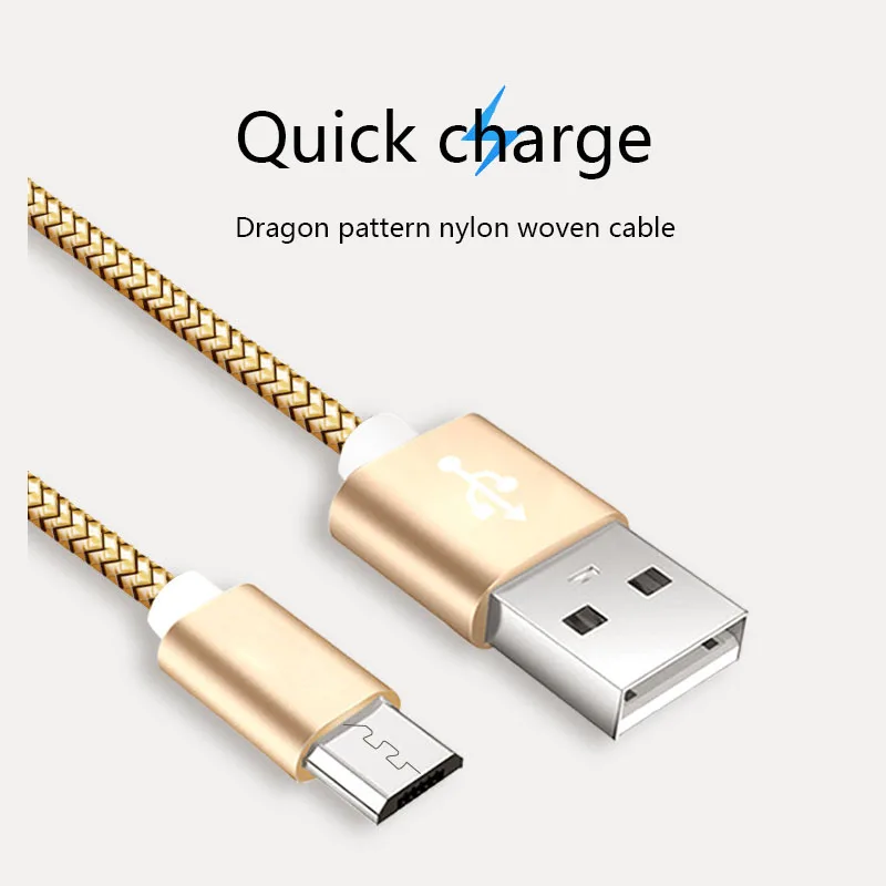 Micro USB кабель 2.0A 1 м 2 м 3M Быстрый кабель синхронизации данных и зарядки для samsung huawei Xiaomi LG Andriod Microusb Кабели для мобильных телефонов - Цвет: Golden