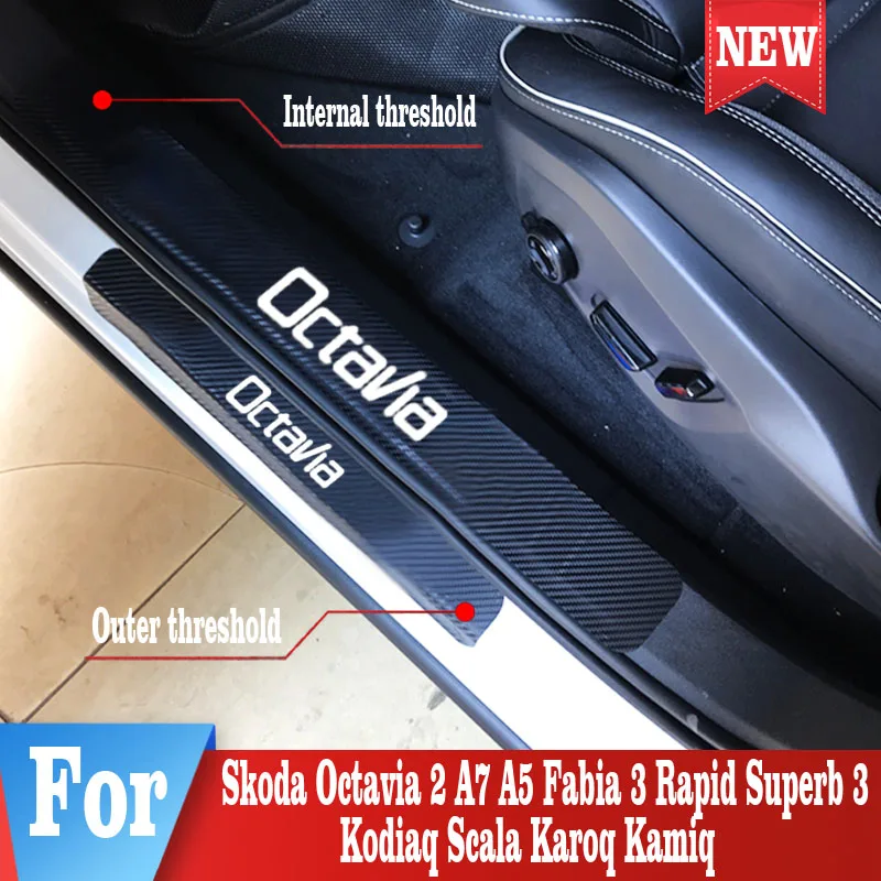 4 шт. для Skoda Octavia 2 A7 A5 Fabia 3 Rapid Superb Kodiaq Scala Karoq Kamiq Защитная пленка автомобиля наклейки на пороги