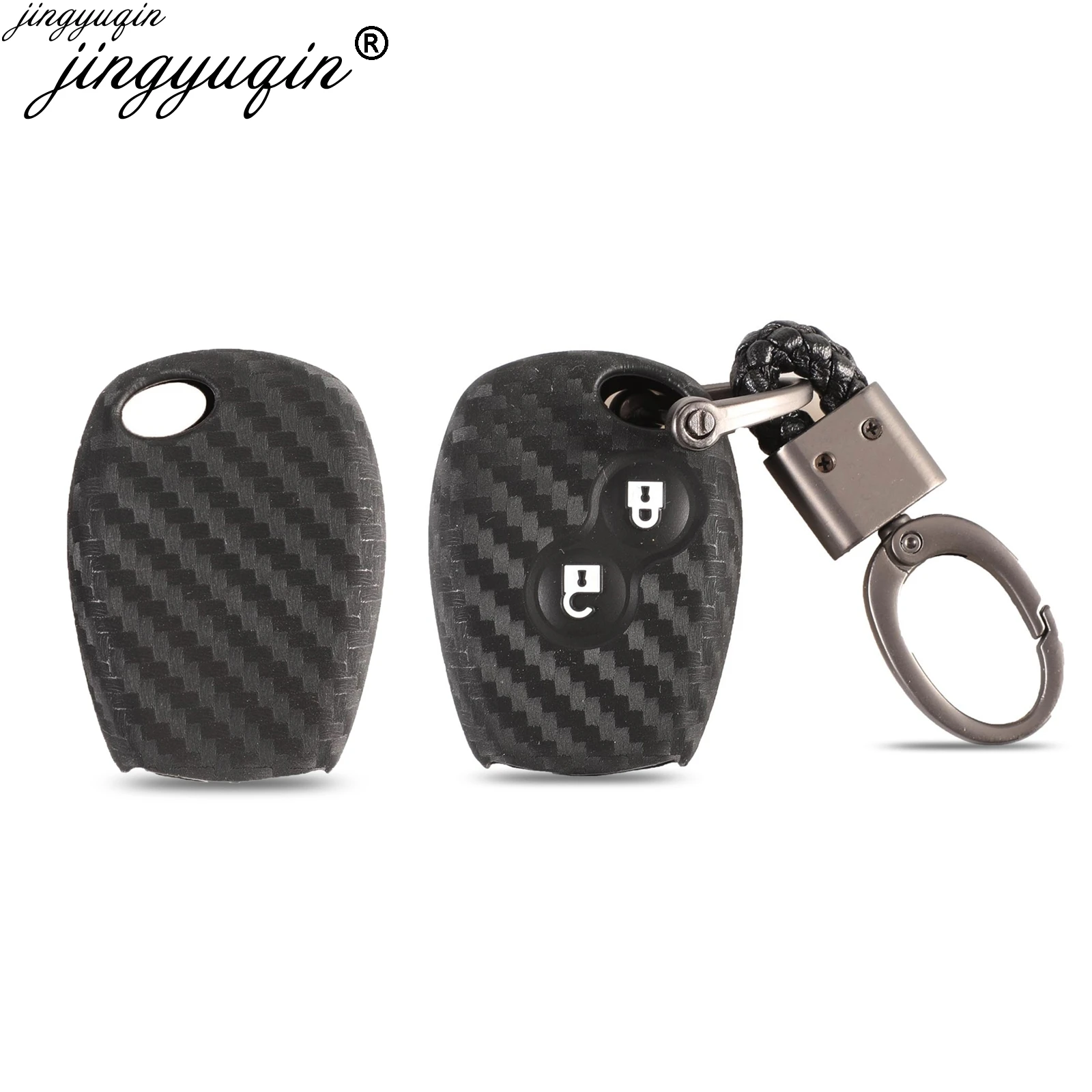

Jingyuqin 2 Buttons Carbon Silicone Car Key Case Cover For Renault Kangoo DACIA Scenic Megane Sandero Captur Twingo Modus