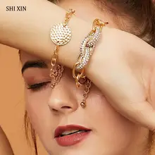 SHIXIN хип-хоп Кристальный кубинский браслет-цепочка для женщин/девушек золотые модные браслеты Набор браслетов Femme ручная цепочка ювелирное изделие