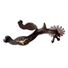 2pcs Horse Riding Bronzed Western Style Spurs Leather Belt Mild Steel Manual Carving German Silver Encrusted Western Cowboy Spur 2