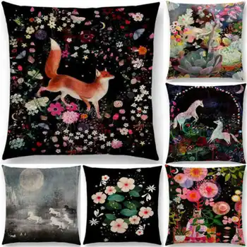 

Animals and Flowers Pattern Pillowcase Cotton Linen For Home Office Textile Throw Printed Covers Case