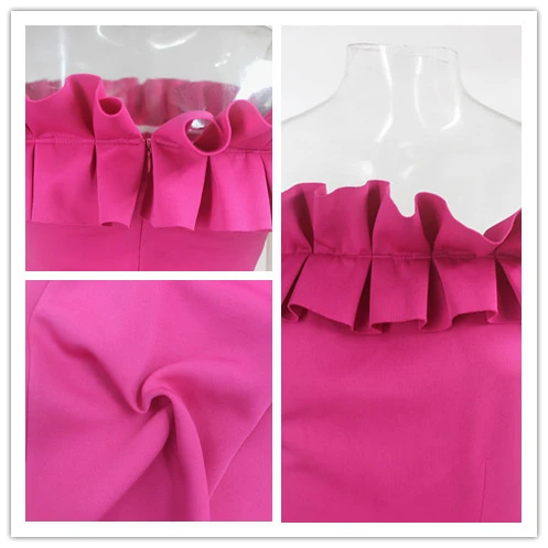 Dressmecb, Летнее мини-платье с оборками на шее, женское платье с вырезом лодочкой, без рукавов, без бретелек, бодикон, сексуальное платье,, розовое, для офиса, вечерние платья