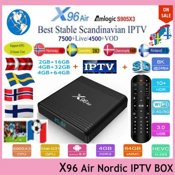 

2019 Newest X96 Air Amlogic S905X3 mini Android 9.0+1year Nordic IPTV 7500+Sweden Norway Finland Denmark UK 8k 3D Smart tv box