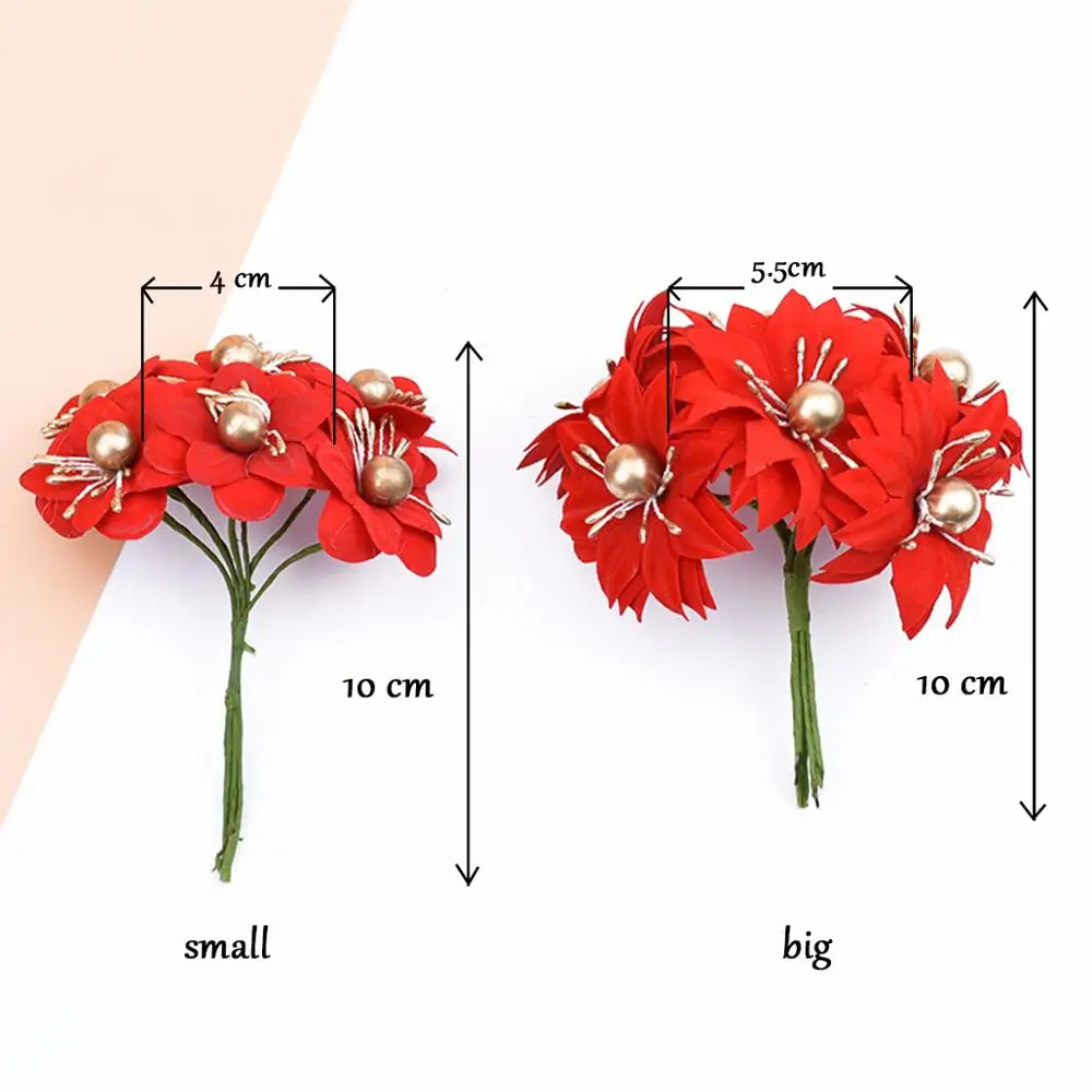 6pcs Bride Brooch Artificial Flowers Diy Christmas Flowers For