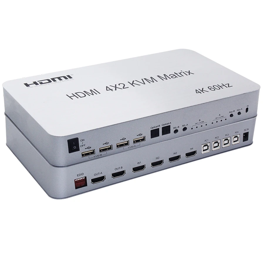 4 порта USB HDMI KVM Matrix 4X2 двойной монитор 4K @ 60 Гц HDR переключатель сплиттер в 2 выхода 0