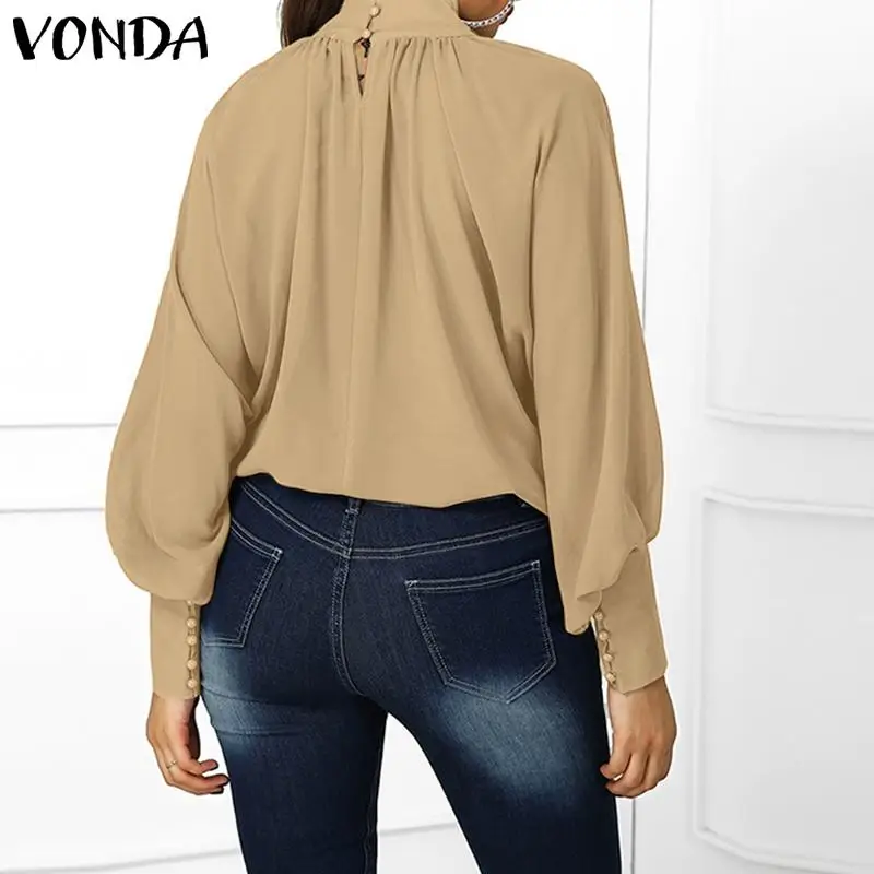 VONDA плюс размер Блузка Женская Туника осень сексуальные Blusas Femininas рубашки с длинными рукавами повседневные свободные офисные женские топы