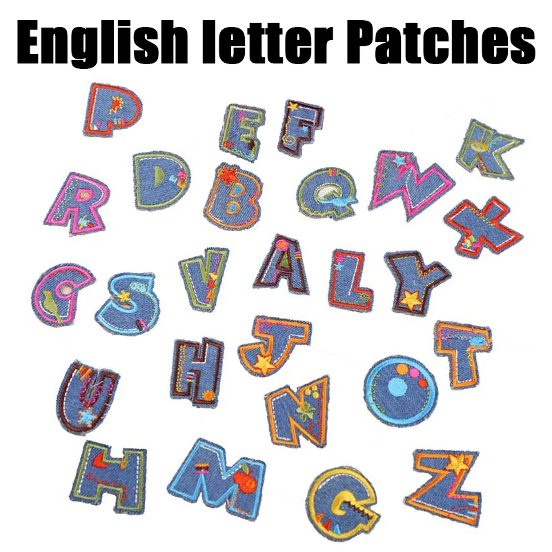 

A-Z Cartoon English Alphabet TEXTILE JEANS Letters Patches Iron on Clothes Applique for Jacket Jeans scrapbooking DIY Patchwork