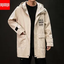 BQODQO, осенняя мода, повседневная куртка-бомбер, длинная, мужская, зимняя, военный Тренч, верхняя одежда, черная ветровка для мужчин размера плюс 4XL