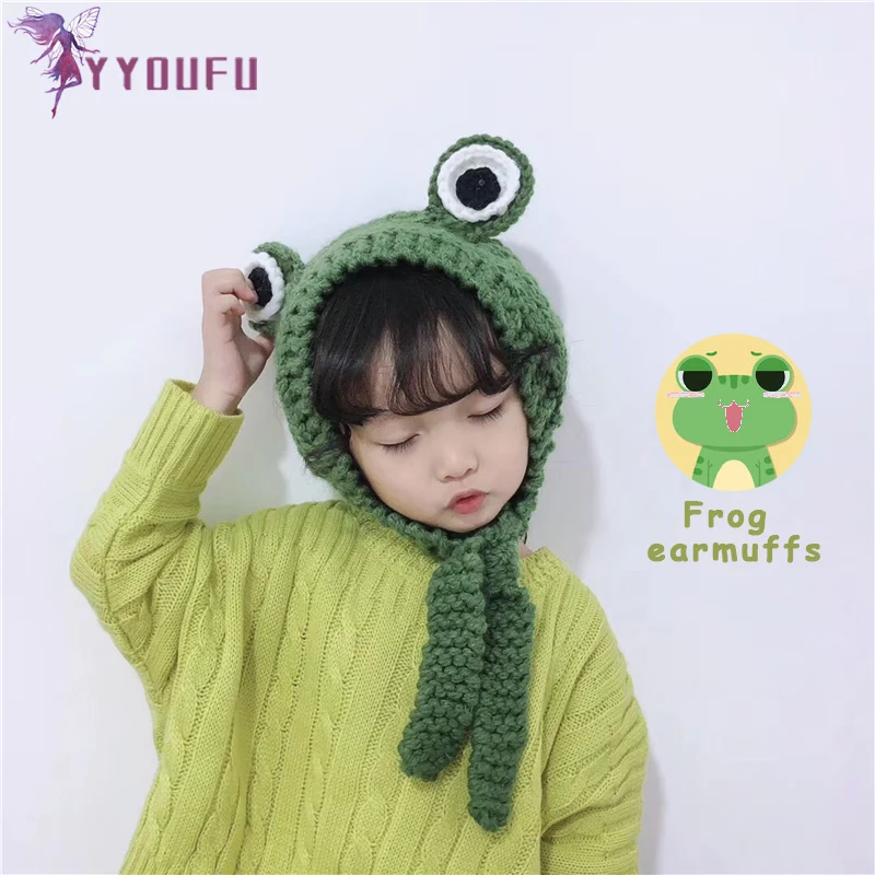 YYOUFU модные осенне-зимняя одежда из шерсти наушники для детей и взрослых, лягушка вязаная шапка милый зимне наушники шапка Утепленная одежда мягкая шапка