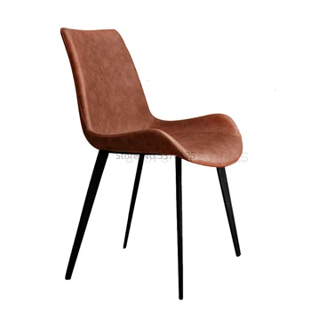 

Nordic post-modern light luxury dining chair simple restaurant retro wrought iron leather chair hotel leisure talk stool