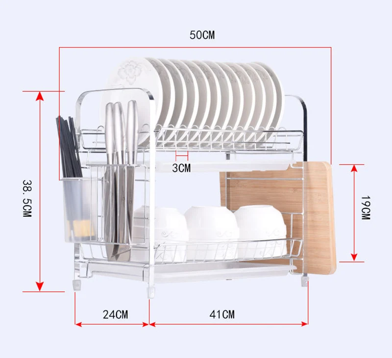 2 яруса нержавеющая сталь кухонная сушилка для мытья посуды держатель для раковины сушилка для посуды корзина для сушки с ножом полка для хранения столовых приборов