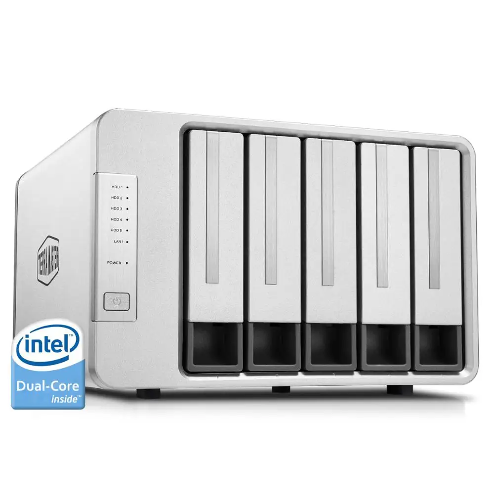 TerraMaster F5-221 NAS 5 베이 클라우드 스토리지, 인텔 듀얼 코어 2.0GHz 플렉스 미디어 서버 네트워크 스토리지, 디스크리스