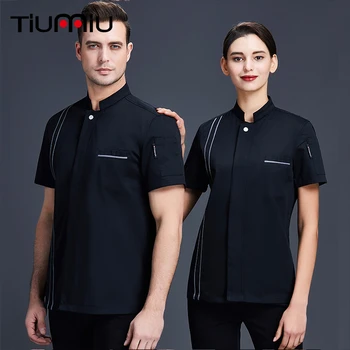 

Unisex Chef Uniform Shirt Short Sleeve Single Breasted Kitchen Food Service Tops Overalls Catering Restaurant Cook Work Clothes