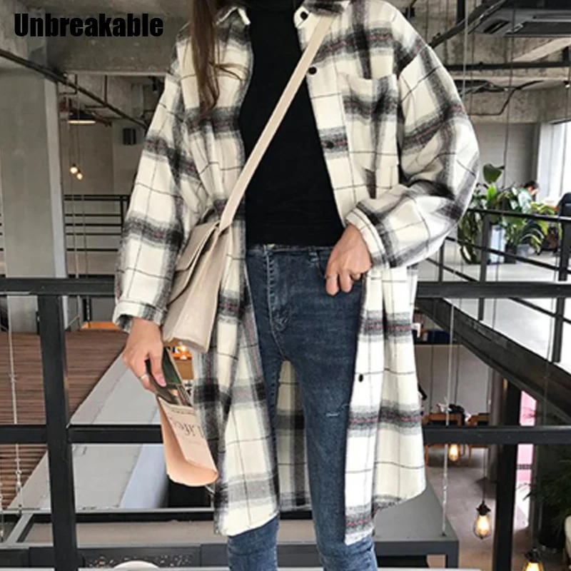 Women Autumn New Retro Loose Black &amp White Plaid Blouse Lapel Long Sleeve Casual Summer Mid-Long Blouses | Женская одежда