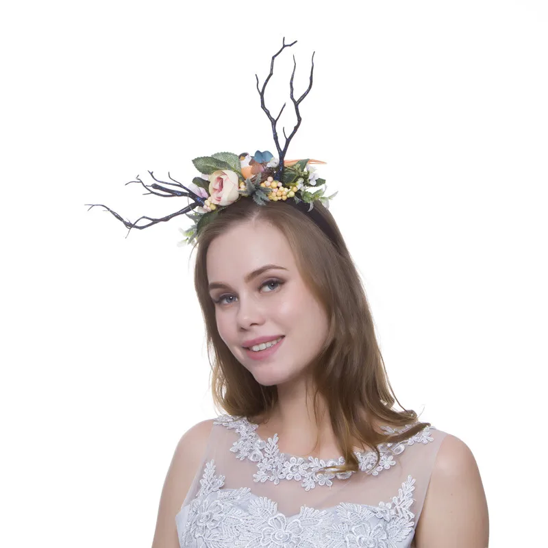 Рождественский ободок Ever Fairy для женщин, Цветочные Длинные большие рога, Искусственный Подсолнух, акриловые бусины, богемные цветочные повязки для волос для женщин