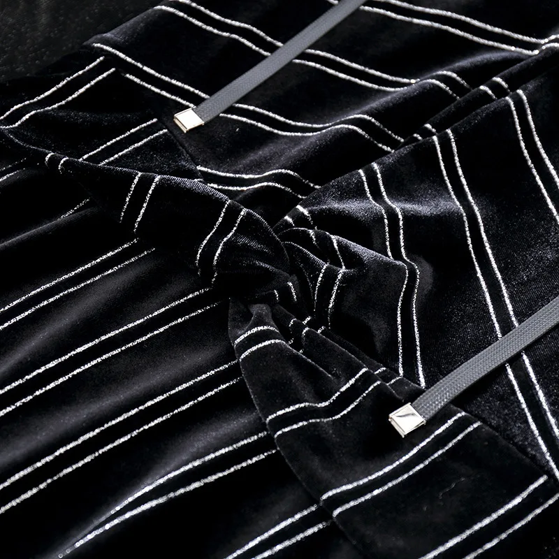 S-XL, большой размер, Полосатое черное бархатное платье, Женская Повседневная, Лоскутная, с длинным рукавом, рождественское платье, женское платье, Pull Femme Hiver