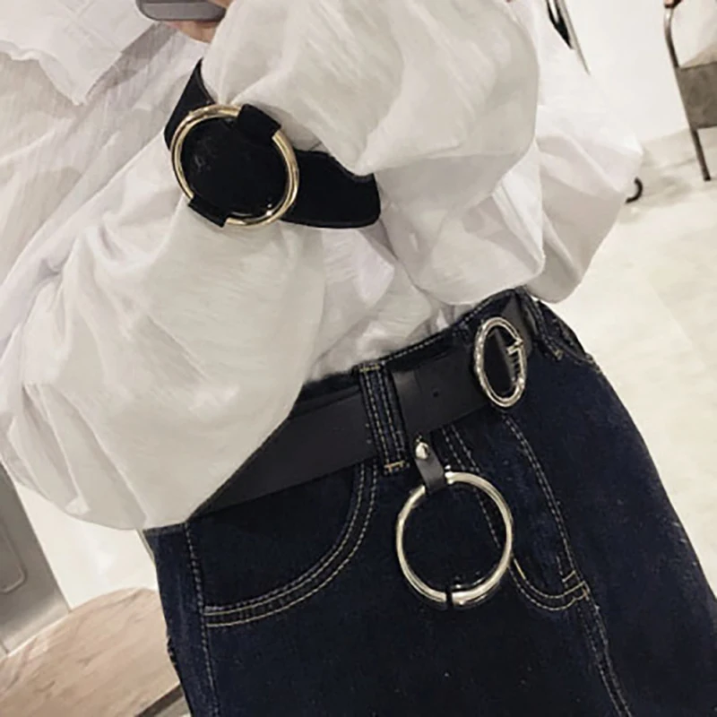 

O Ring Belt Men Women Unisex Designer Genuine Cow Leather Punk Harajuku Big Exaggerated Metal Hoop belt Punk Cool Girl Boy
