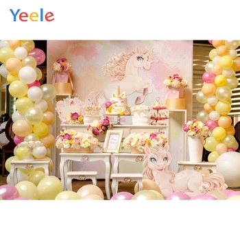 

Yeele Colorful Balloons Flowers Unicorn Cake Baby Photography Backgrounds Customized Photographic Backdrops For Photo Studio