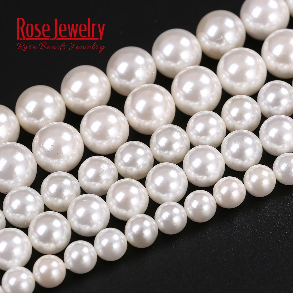 Natural Shell Pearl Powder Round Loose Beads 2 3 4 5 6 8 10 12 14 16 MM Size for Jewelry Making DIY Bracelet Necklace