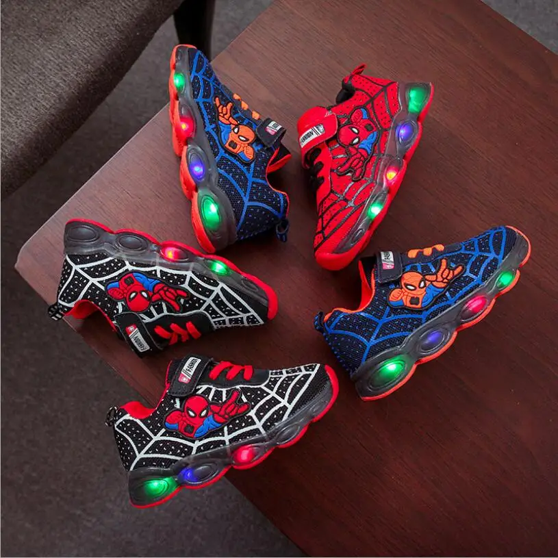 Kids Led Shoes Spider-Man led luminous Kids Boys Sneakers Children Glowing Shoes tennis infant Baby Boys Shoe With Light