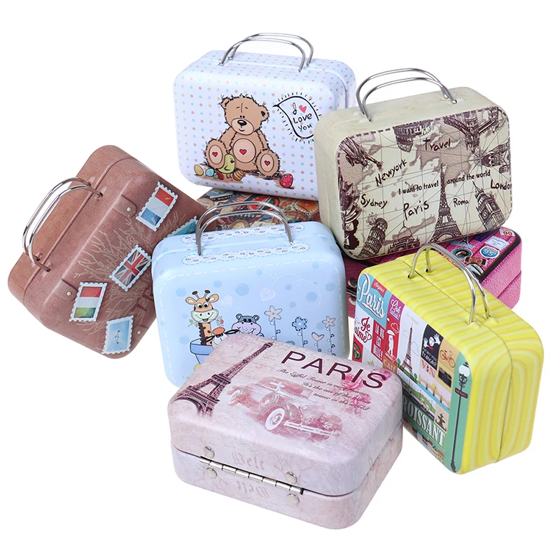 1pcs Dollhouse Mini Metal Suitcase Fashion Miniature Toys Trunk Decor Lovely Small Clutch Jewellery Box Doll Handbag