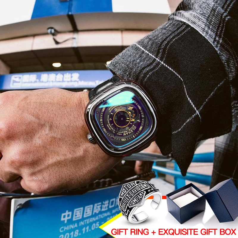 2021 new men's watch automatic machinery top brand luxury square large dial sports waterproof watch relegio masculi 