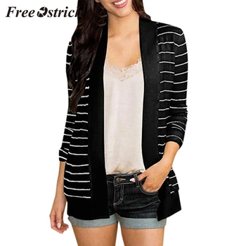 

FREE OSTRICH Women's fashion long-sleeved striped long kimono cardigan sweater coat autumn and winter light and comfortable coat