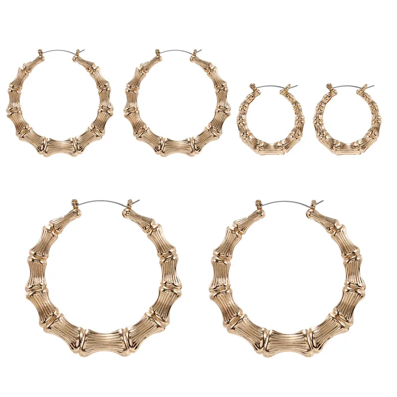 

New Hip Hop Style Geometric Hoop Earrings Mixed 3 Size Alloy Circle Tone Bamboo Punk Hollow Creole Earring Sets Women Bijoux