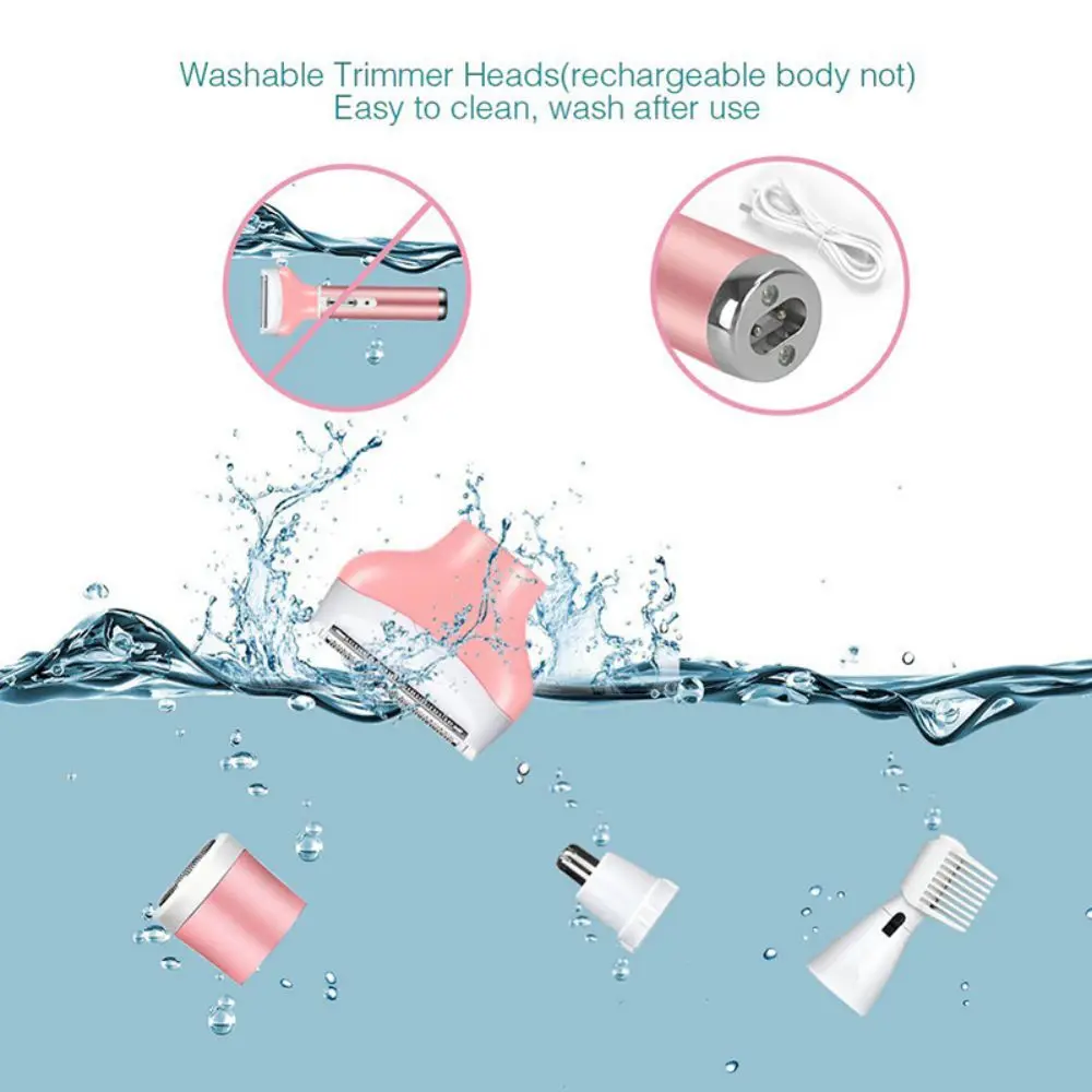 Removedor de Cabelo Aparador de Pêlos 4 em 1 Elétrico Recarregável Lady Shaver Nariz Sobrancelha Shaper Perna Axila Biquíni Trimmer Depilador Feminino 44 Depiladores